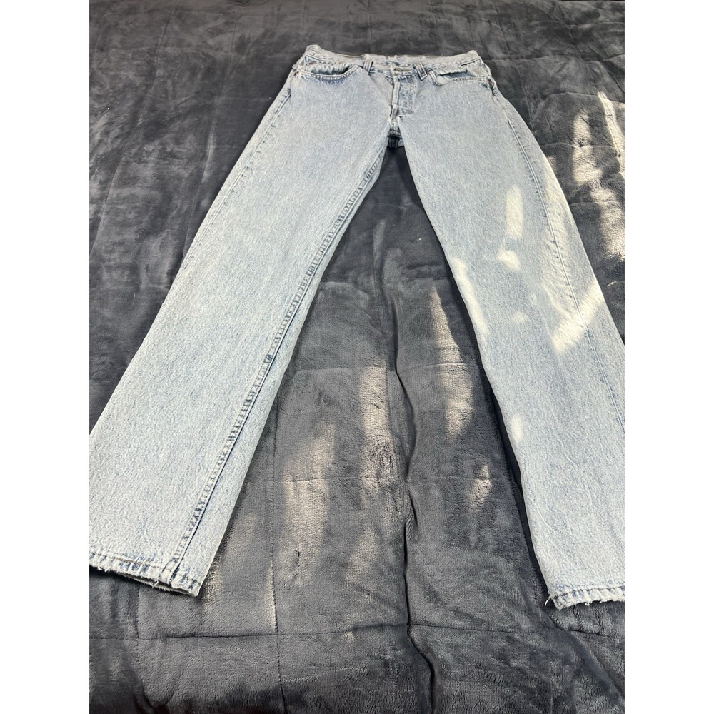 Vtg Levis 501 Jeans Mens 32x34 Gray Denim Design Button Distressed Thrashed 90s
